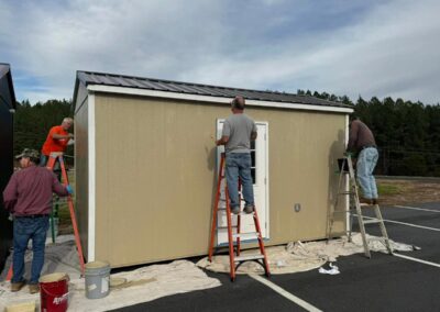 Tiny homes being finished at Dudley Shoals Baptist church in North Carolina before being sent out for final delivery